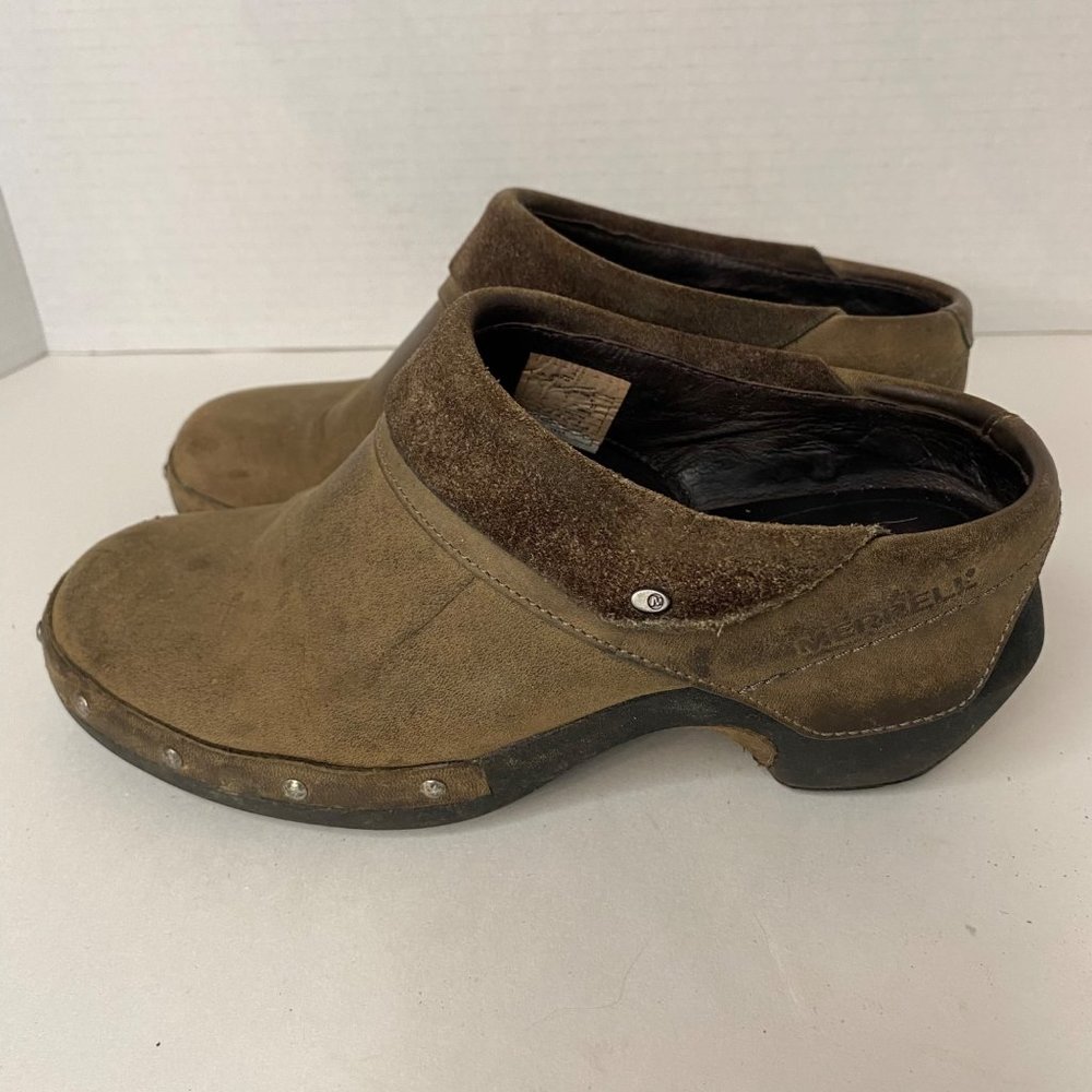 Merrell leather brown clogs mules luxe wrap‎ studded Southwest Ranch women 6.5